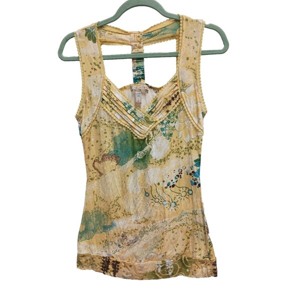 American Rag Cie Womens Y2k Tank Top Size Medium Yellow Green Floral BOHO Beach - Picture 1 of 7